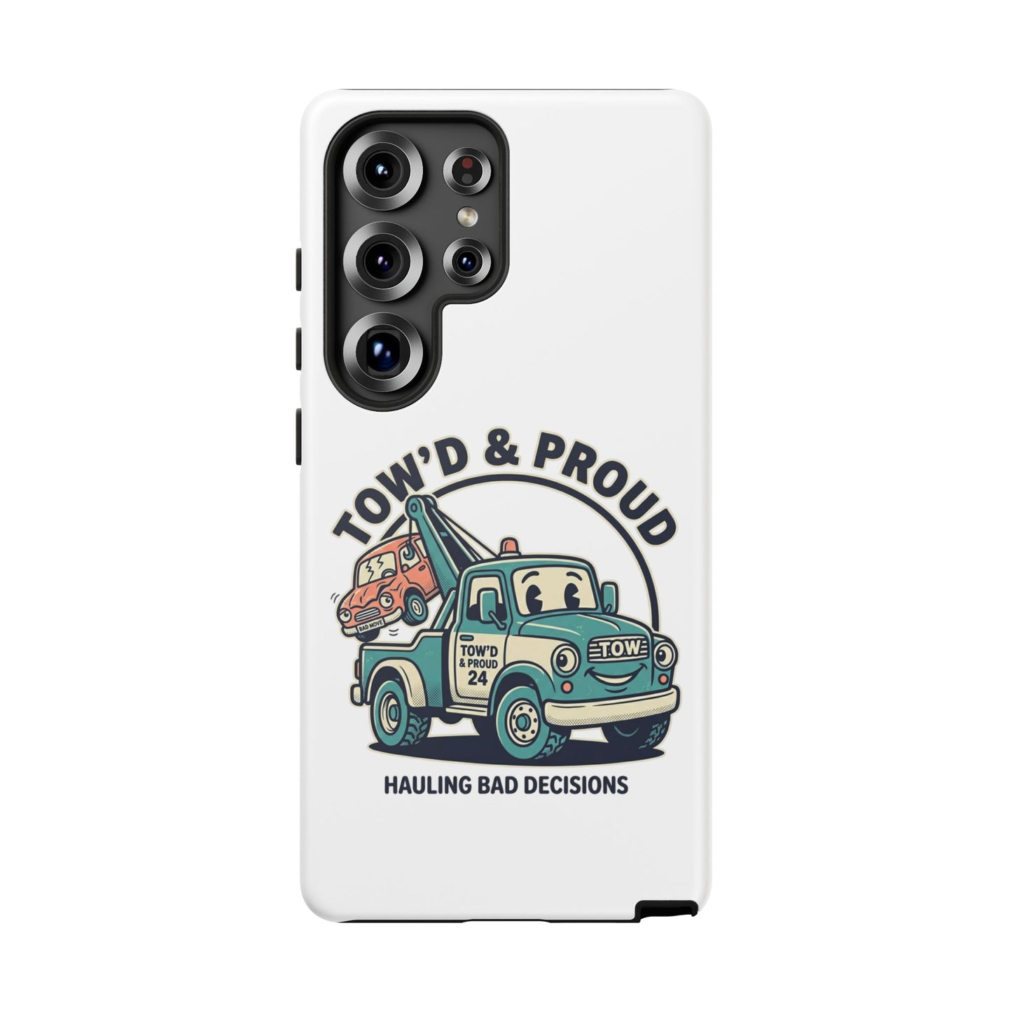 Fast Shipping 3-5 business days in the US. Tow'd & Proud tow truck phone case | humorous tow truck design