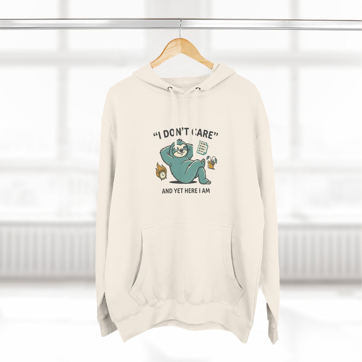 I Don't Care Sloth Hoodie | Lazy Sloth Illustration, Humorous Quote Pullover