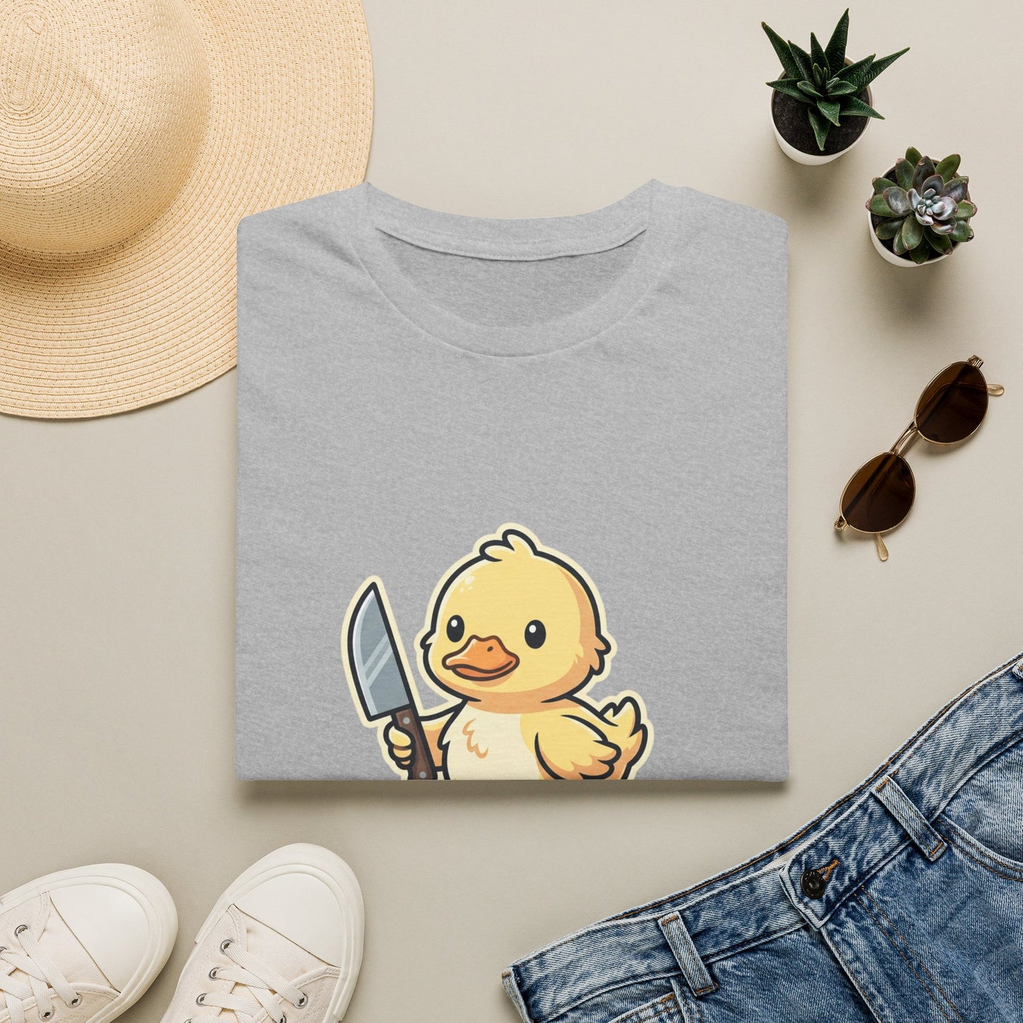 T-Shirt — Cute Angry Chick with Knife "My Flight Button Is Broken So Come At Me Bro"