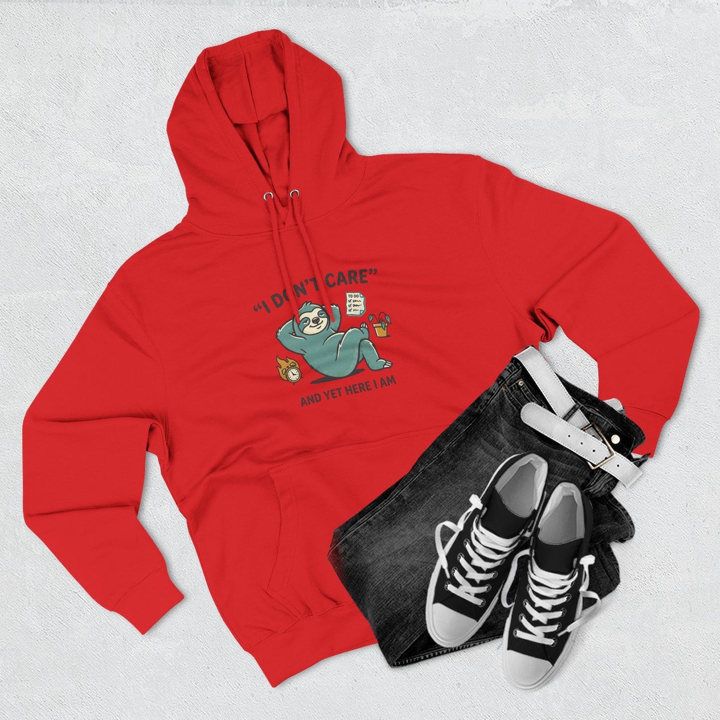 I Don't Care Sloth Hoodie | Lazy Sloth Illustration, Humorous Quote Pullover