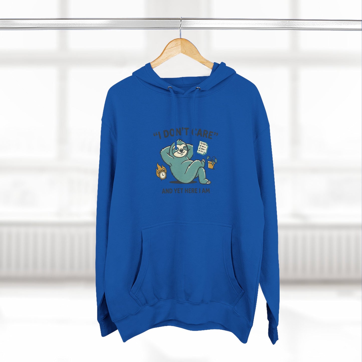 I Don't Care Sloth Hoodie | Lazy Sloth Illustration, Humorous Quote Pullover
