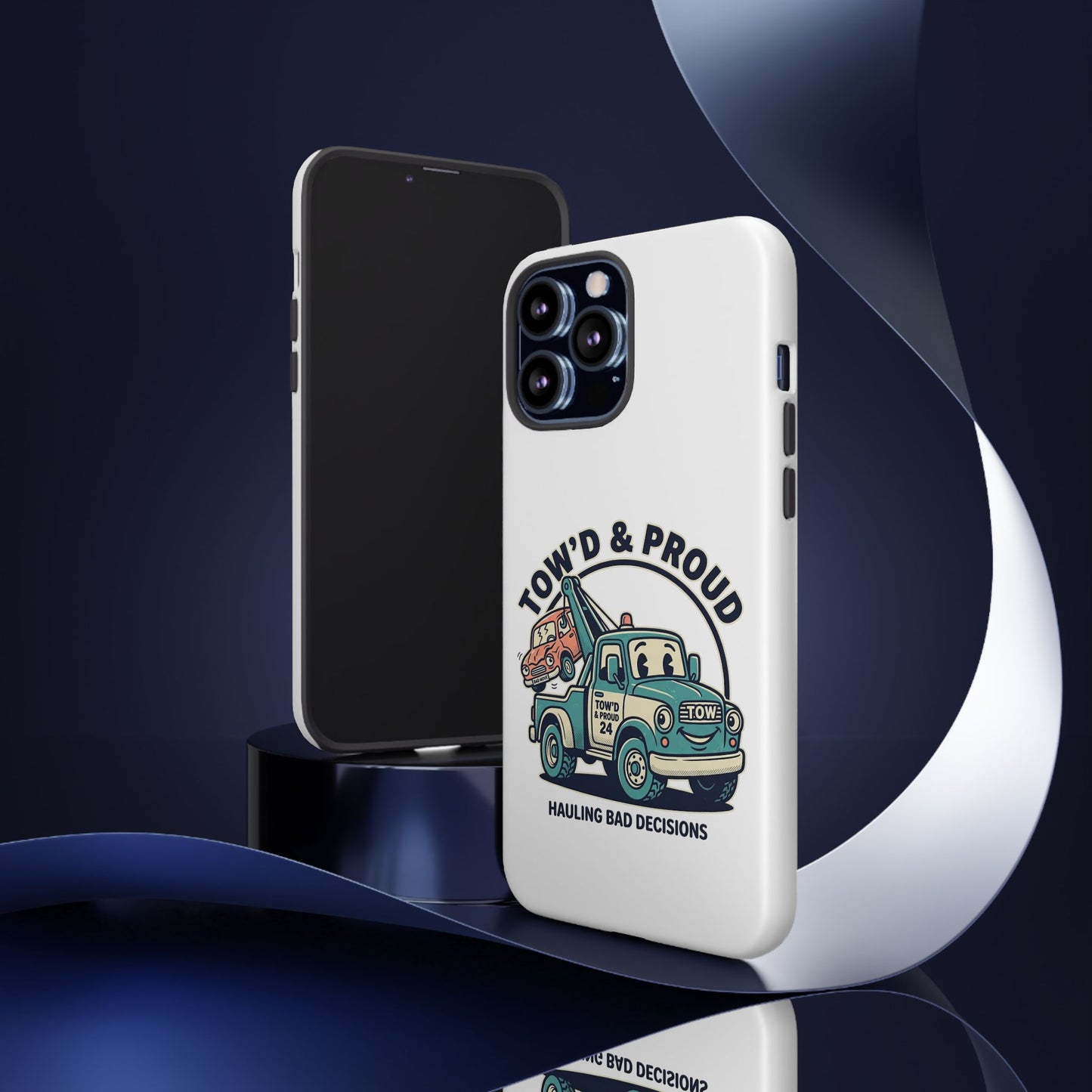 Fast Shipping 3-5 business days in the US. Tow'd & Proud tow truck phone case | humorous tow truck design