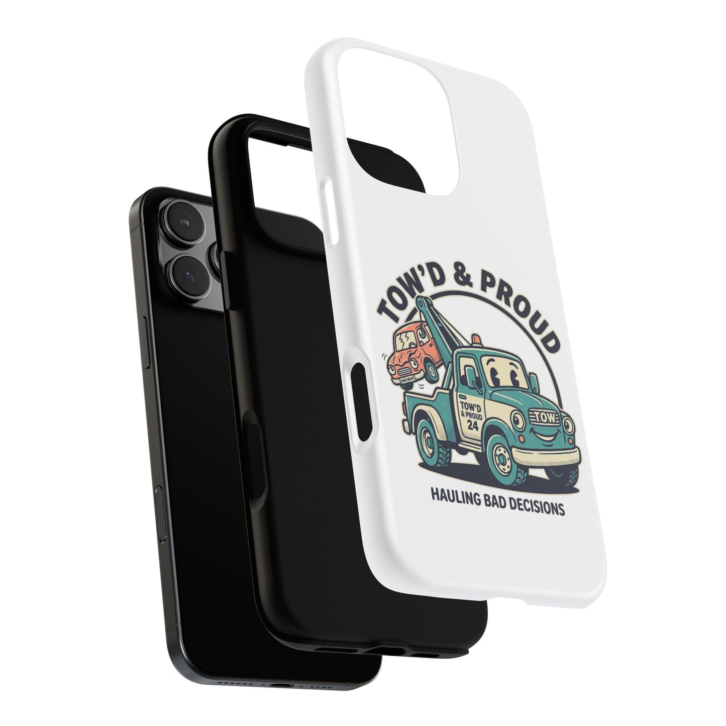 Fast Shipping 3-5 business days in the US. Tow'd & Proud tow truck phone case | humorous tow truck design