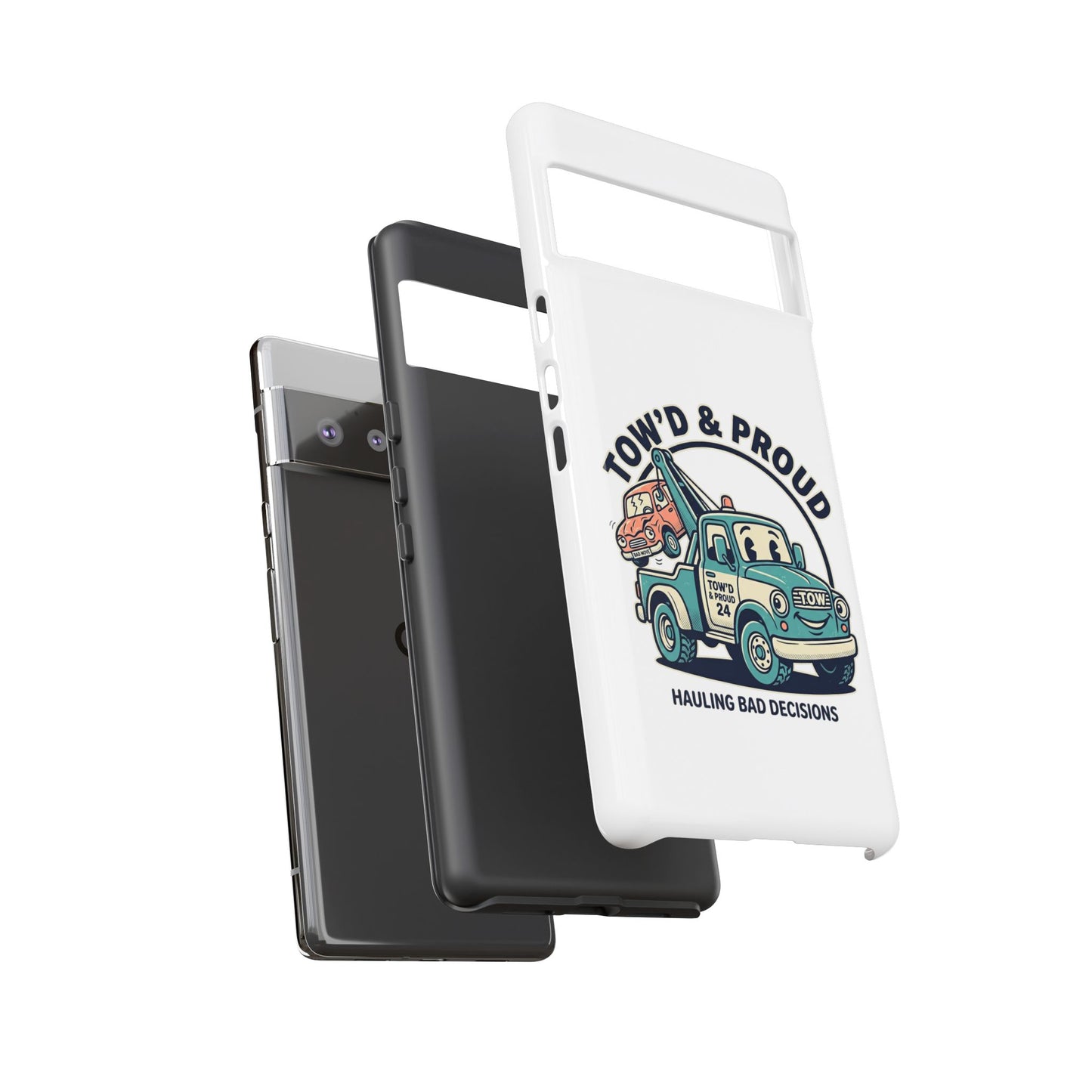 Fast Shipping 3-5 business days in the US. Tow'd & Proud tow truck phone case | humorous tow truck design