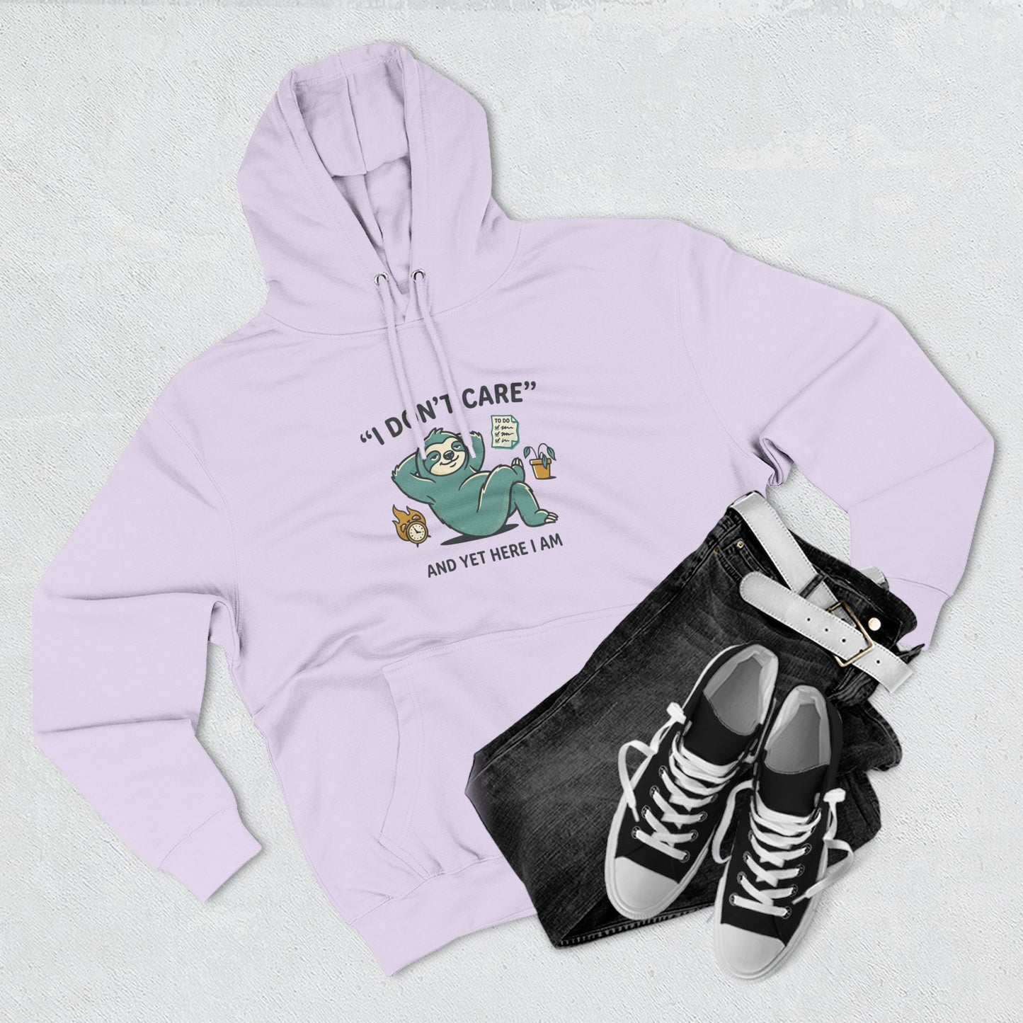 I Don't Care Sloth Hoodie | Lazy Sloth Illustration, Humorous Quote Pullover
