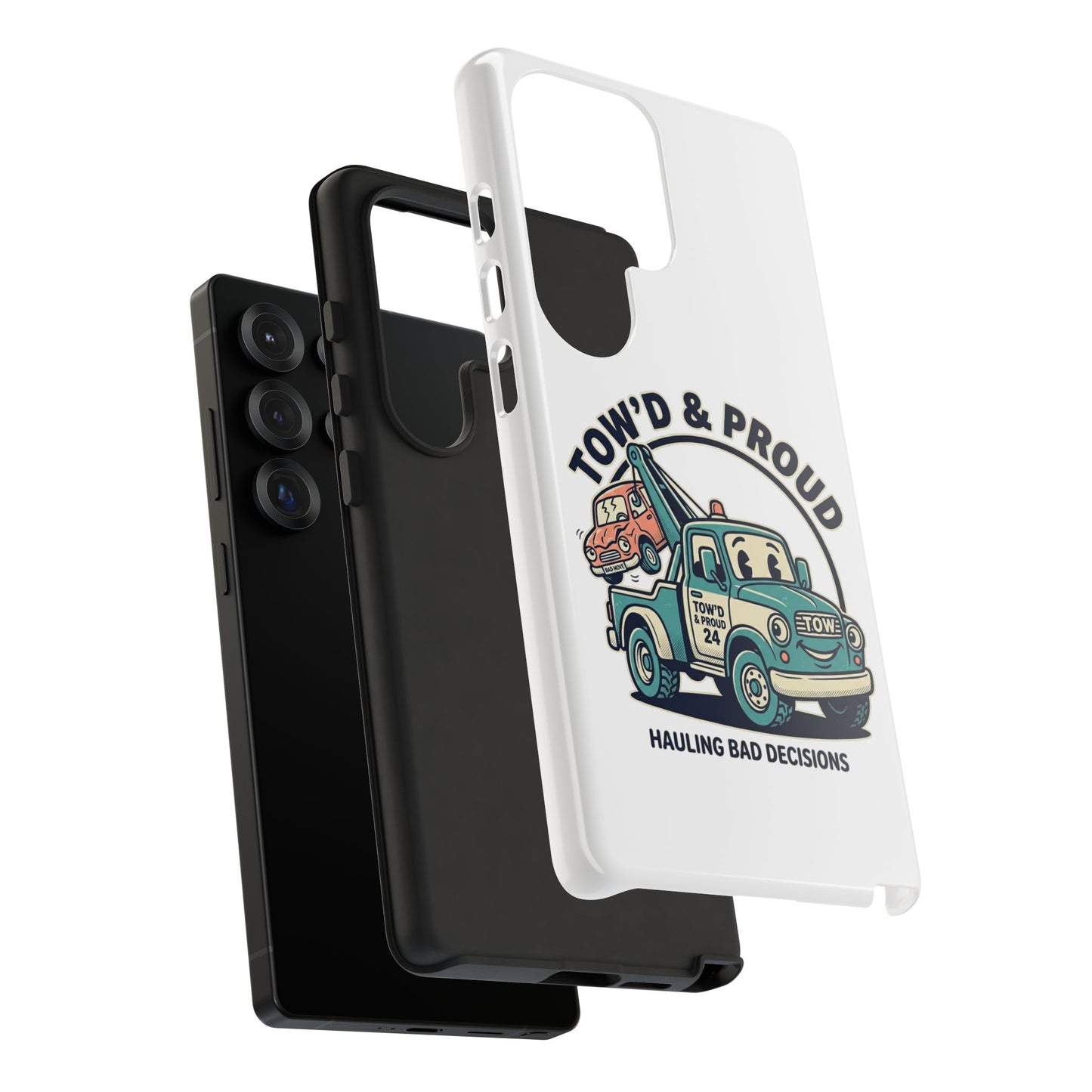 Fast Shipping 3-5 business days in the US. Tow'd & Proud tow truck phone case | humorous tow truck design