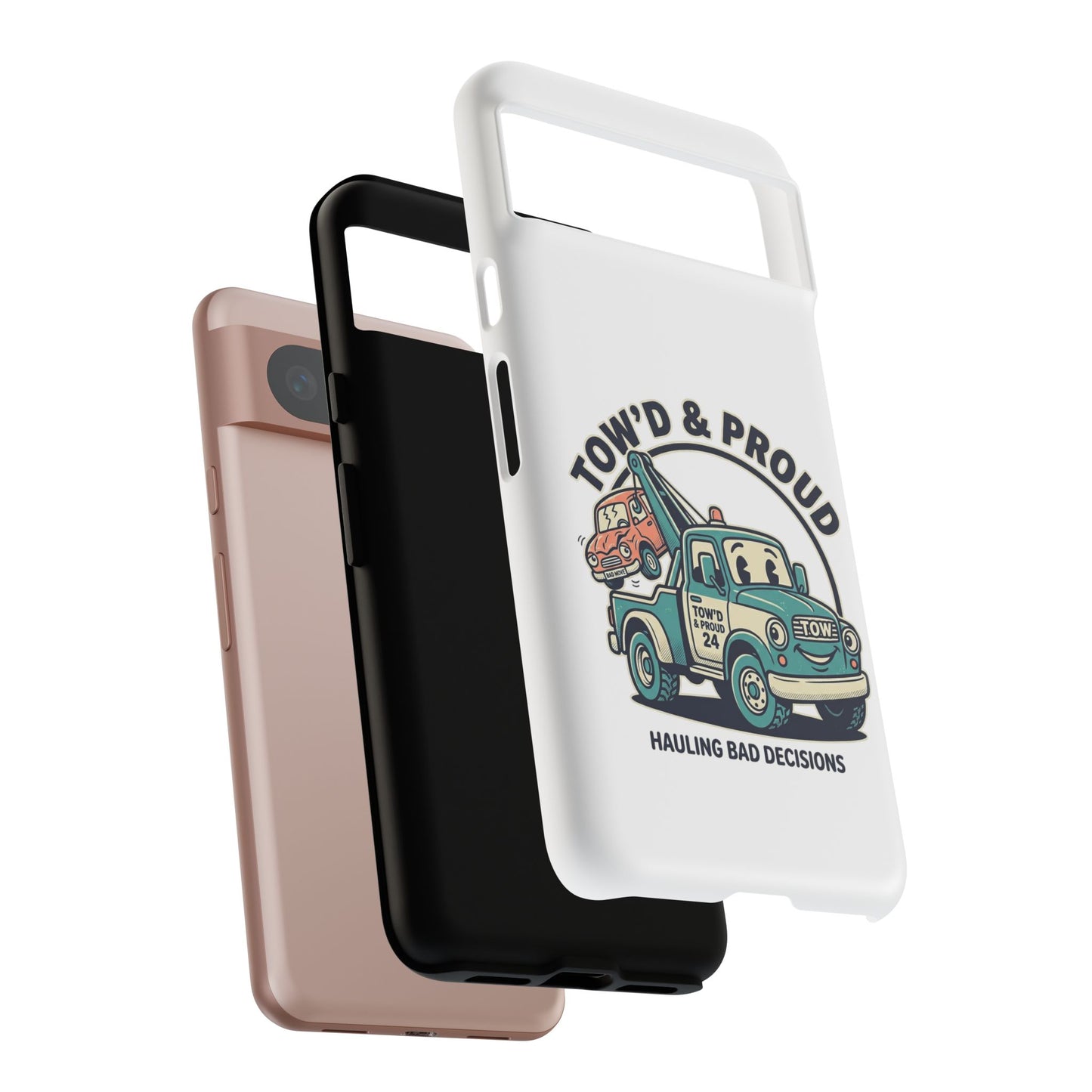 Fast Shipping 3-5 business days in the US. Tow'd & Proud tow truck phone case | humorous tow truck design