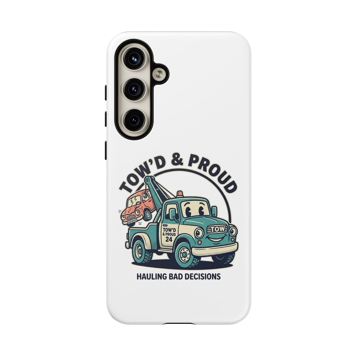 Fast Shipping 3-5 business days in the US. Tow'd & Proud tow truck phone case | humorous tow truck design