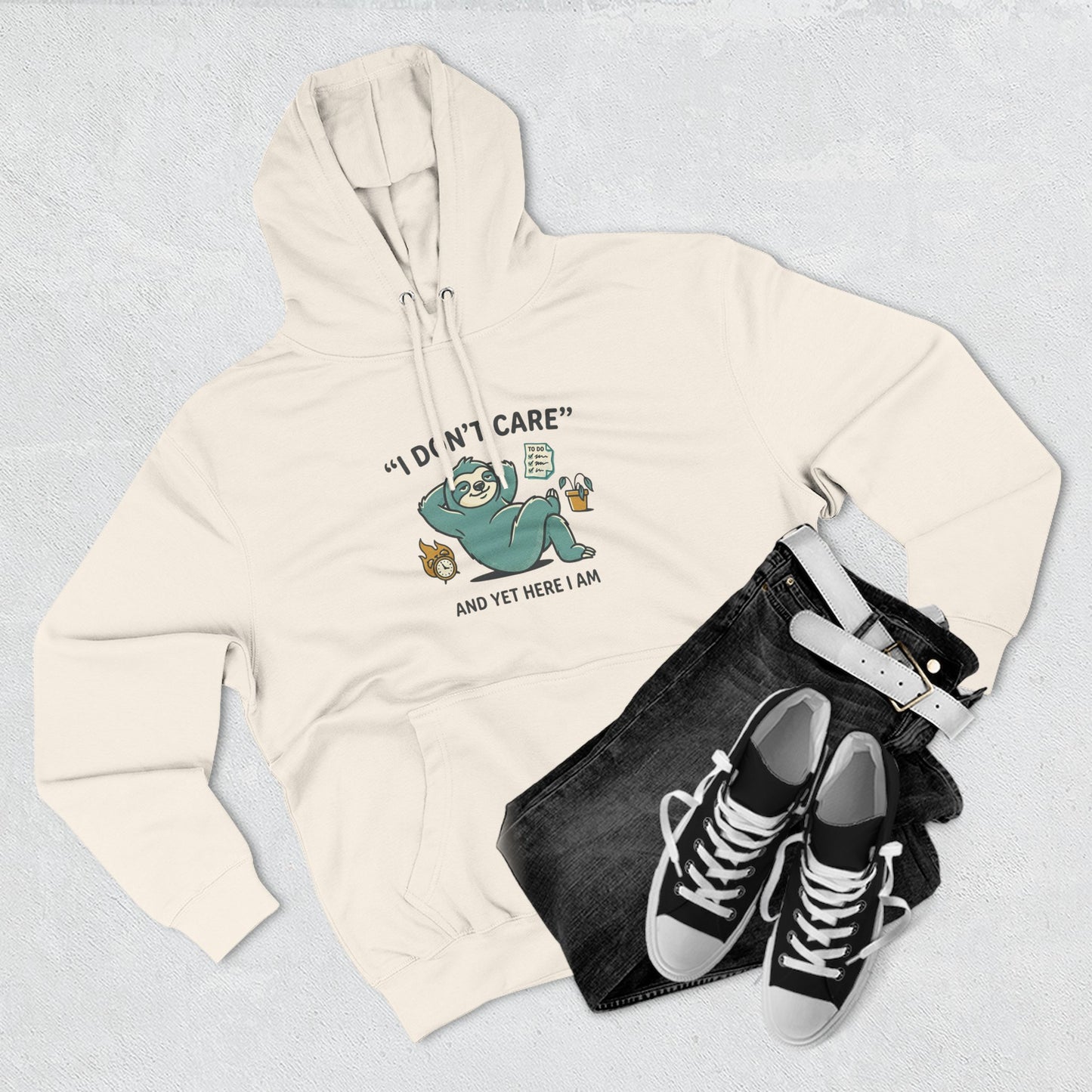 I Don't Care Sloth Hoodie | Lazy Sloth Illustration, Humorous Quote Pullover