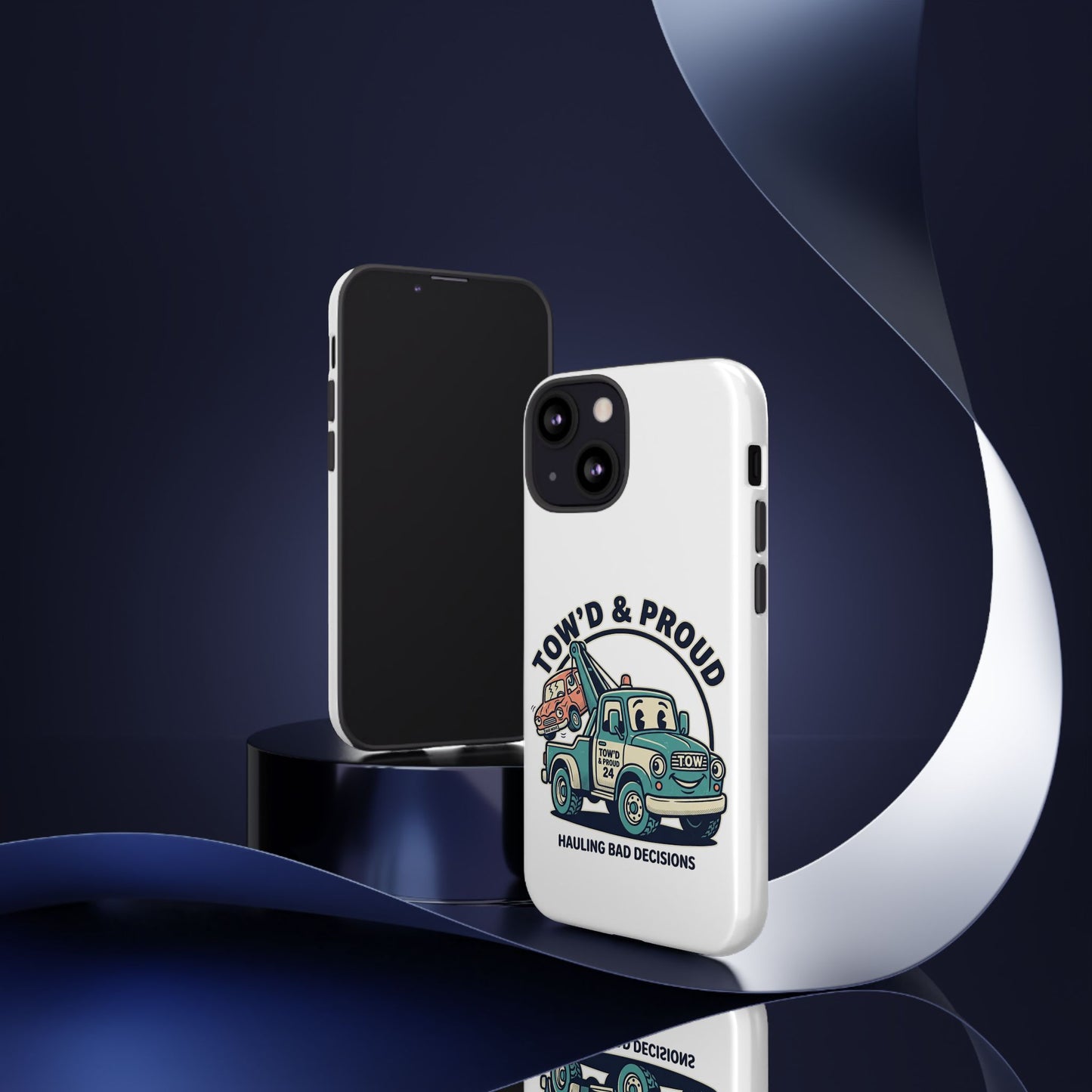 Fast Shipping 3-5 business days in the US. Tow'd & Proud tow truck phone case | humorous tow truck design