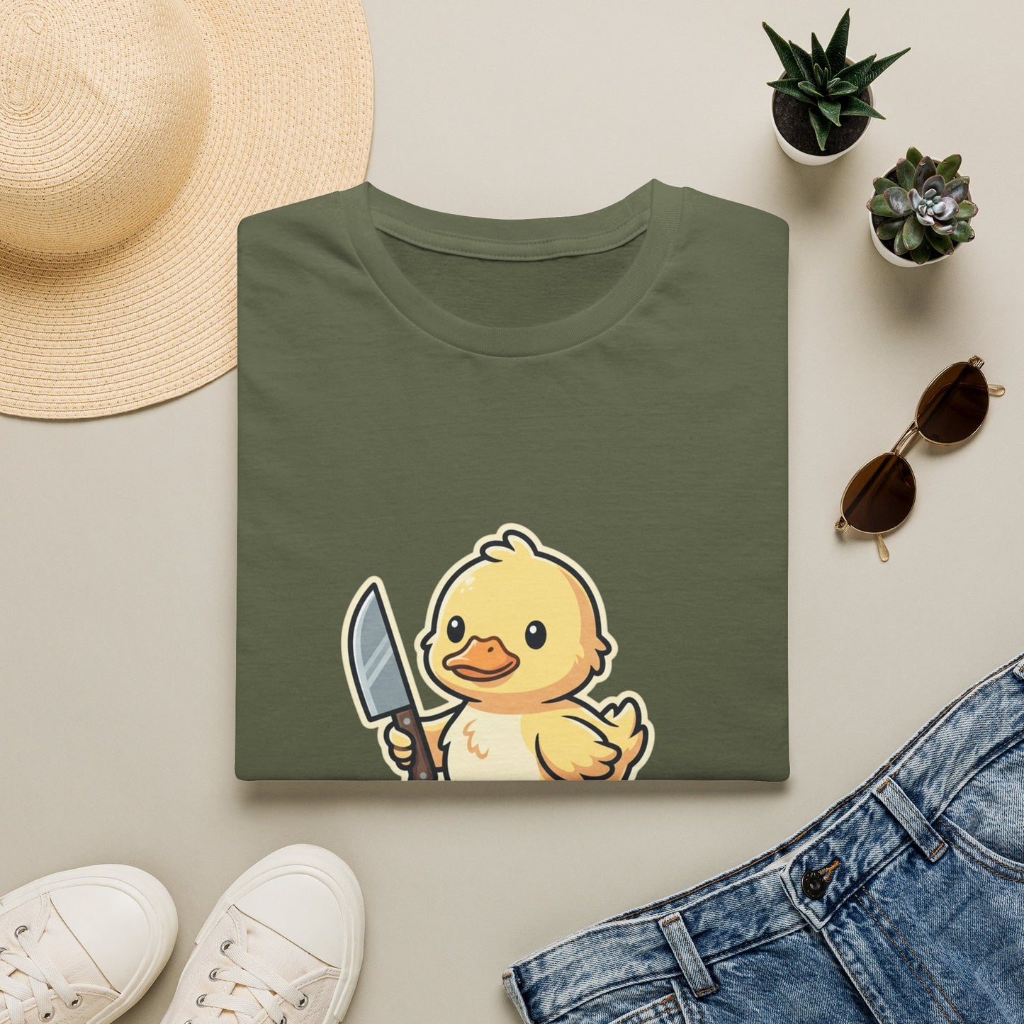 T-Shirt — Cute Angry Chick with Knife "My Flight Button Is Broken So Come At Me Bro"