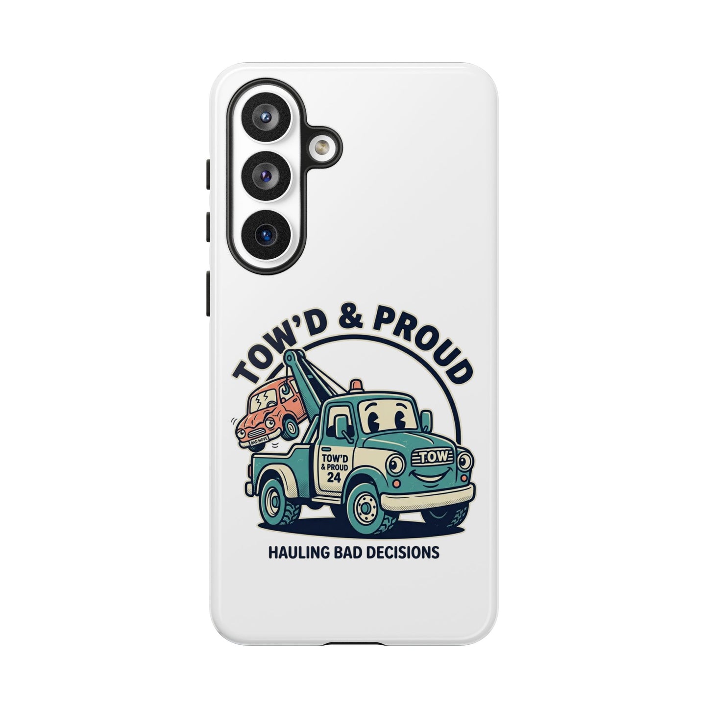 Fast Shipping 3-5 business days in the US. Tow'd & Proud tow truck phone case | humorous tow truck design