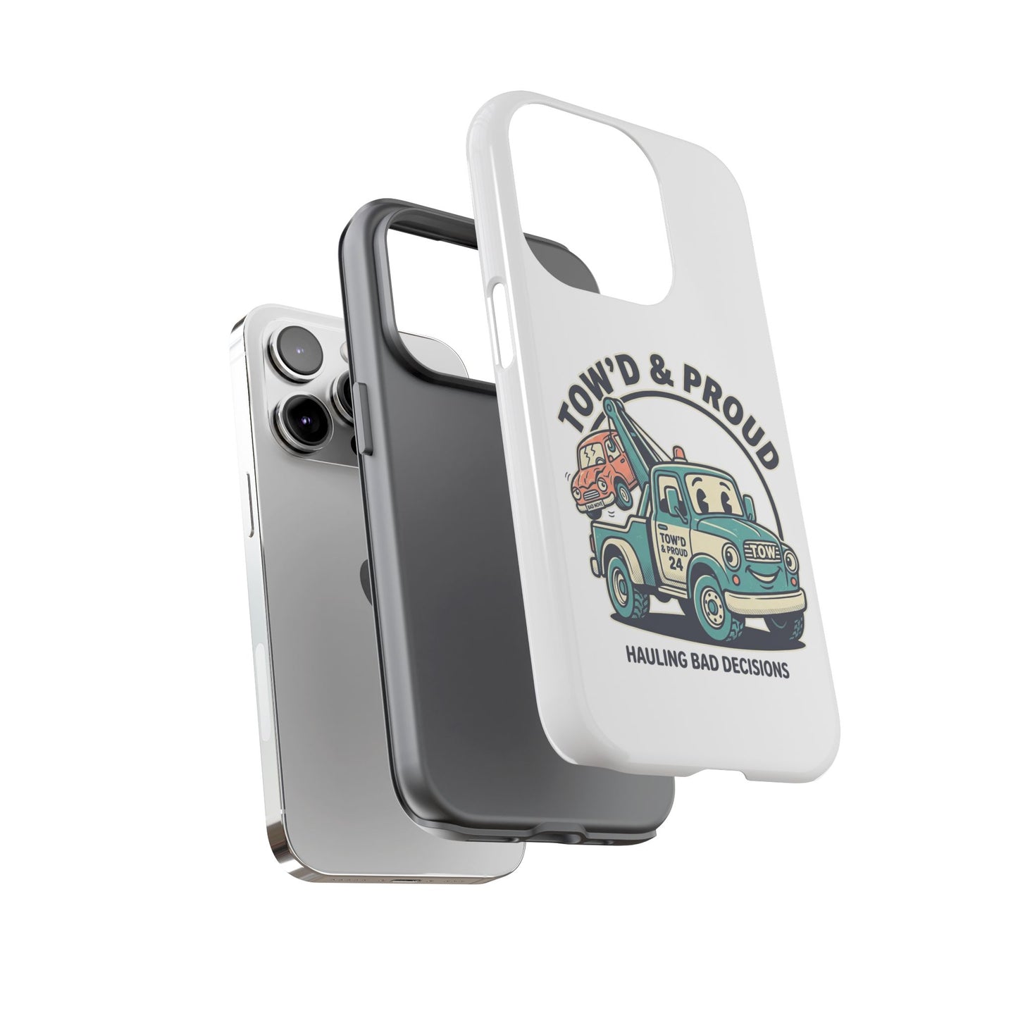 Fast Shipping 3-5 business days in the US. Tow'd & Proud tow truck phone case | humorous tow truck design