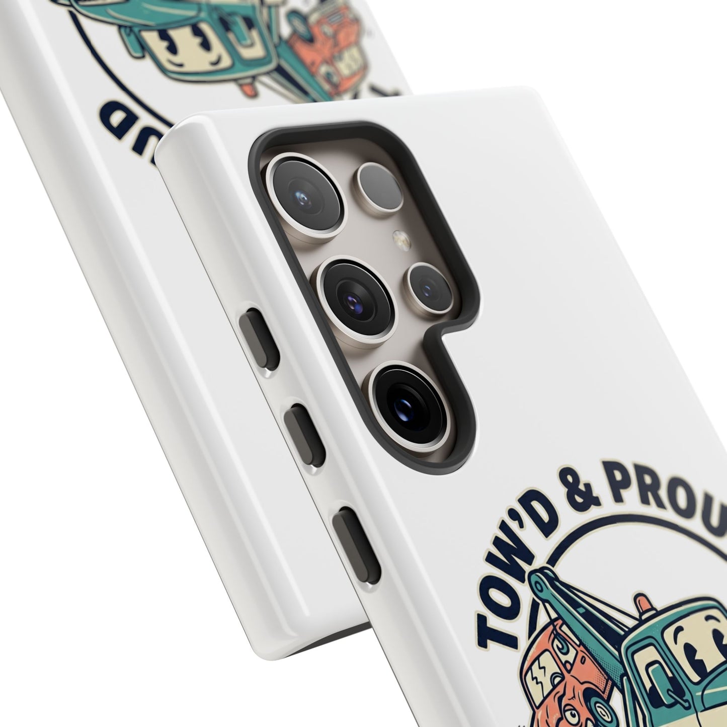 Fast Shipping 3-5 business days in the US. Tow'd & Proud tow truck phone case | humorous tow truck design