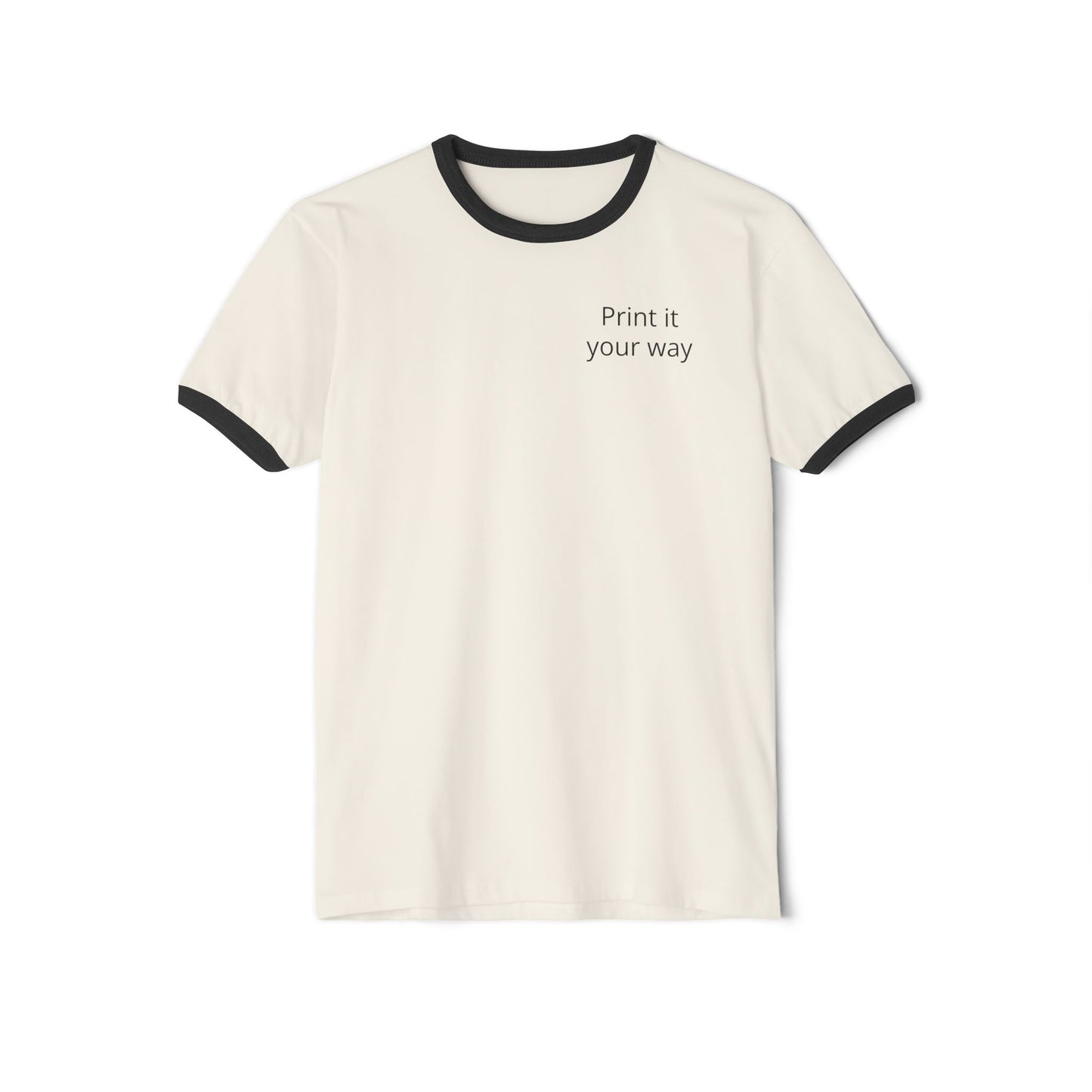 Fast Shipping 3-5 business days in the US. Print It Your Way cream ringer tee | customizable chest text, navy trim