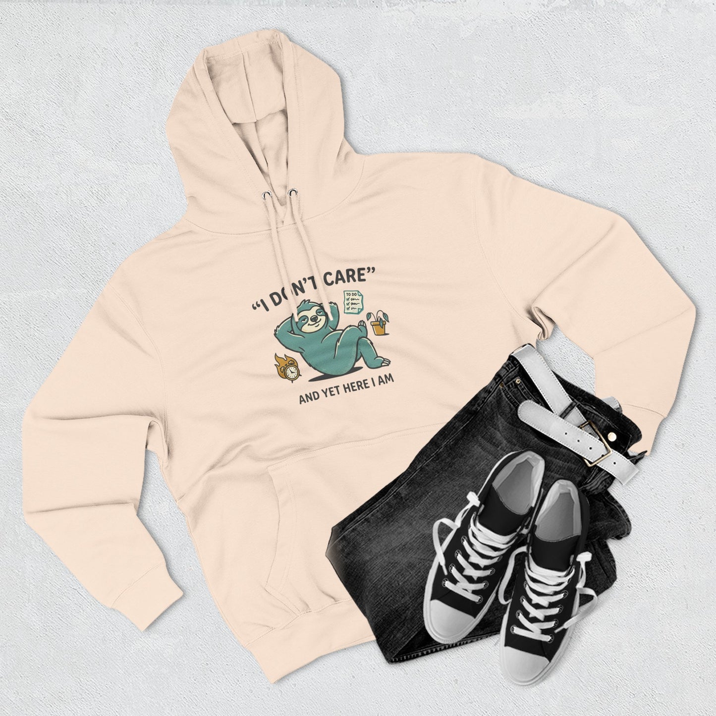 I Don't Care Sloth Hoodie | Lazy Sloth Illustration, Humorous Quote Pullover