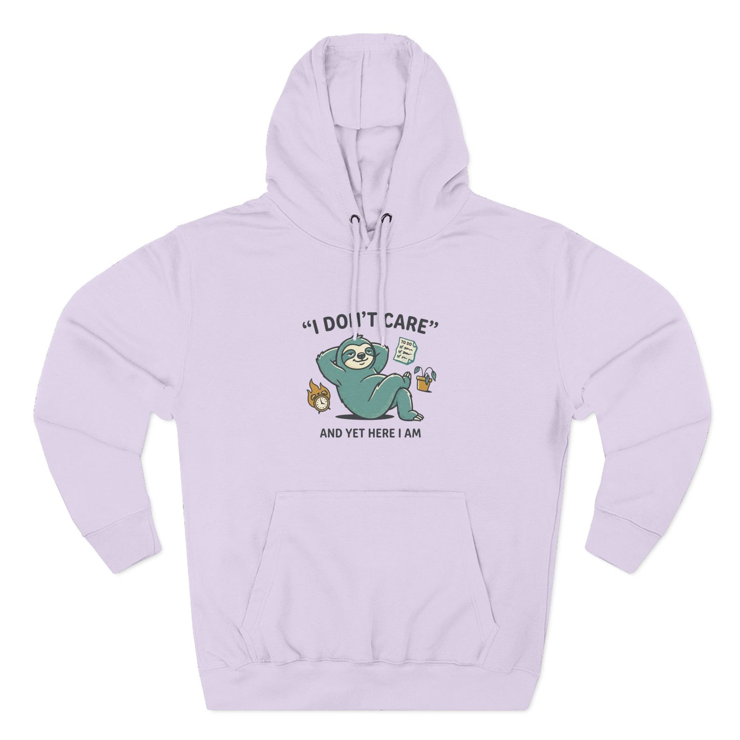 I Don't Care Sloth Hoodie | Lazy Sloth Illustration, Humorous Quote Pullover