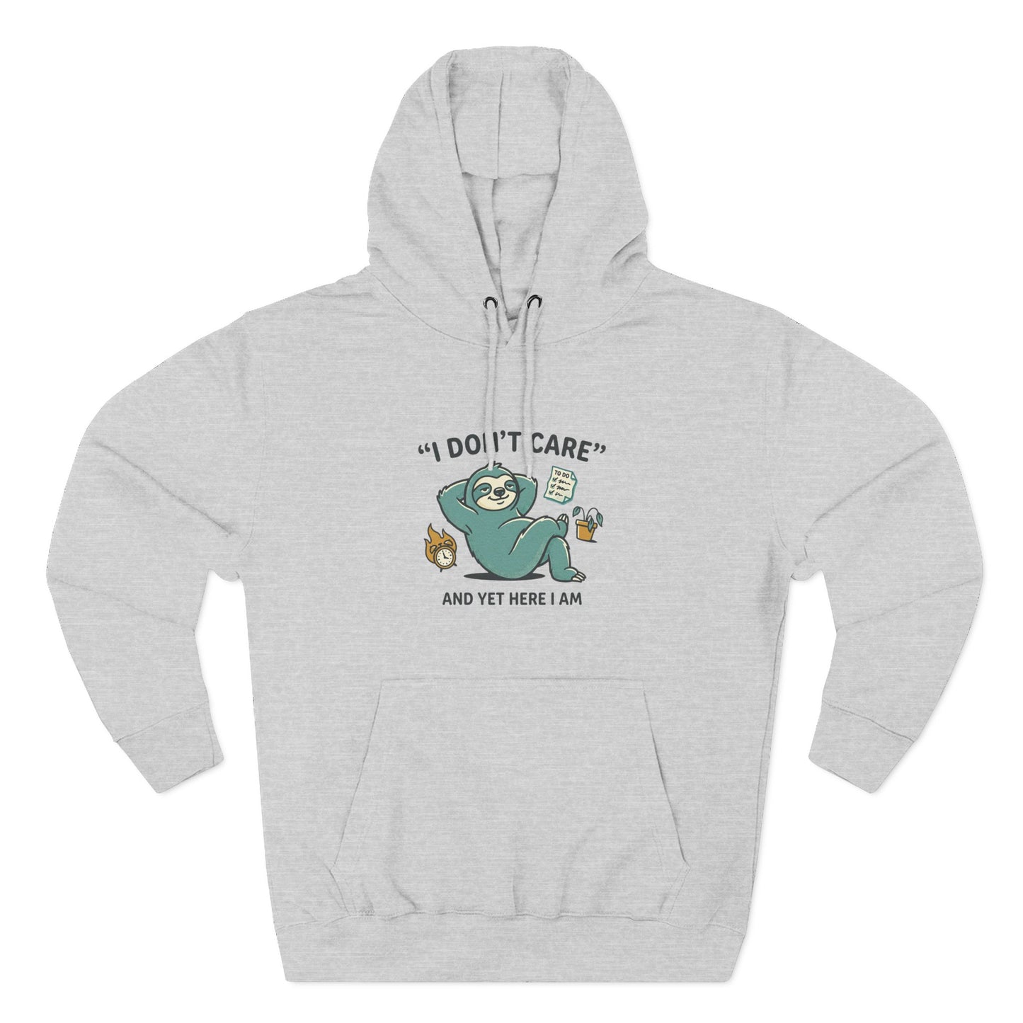 I Don't Care Sloth Hoodie | Lazy Sloth Illustration, Humorous Quote Pullover