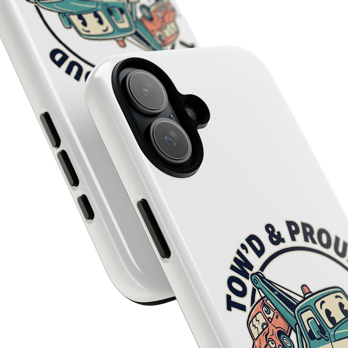 Fast Shipping 3-5 business days in the US. Tow'd & Proud tow truck phone case | humorous tow truck design