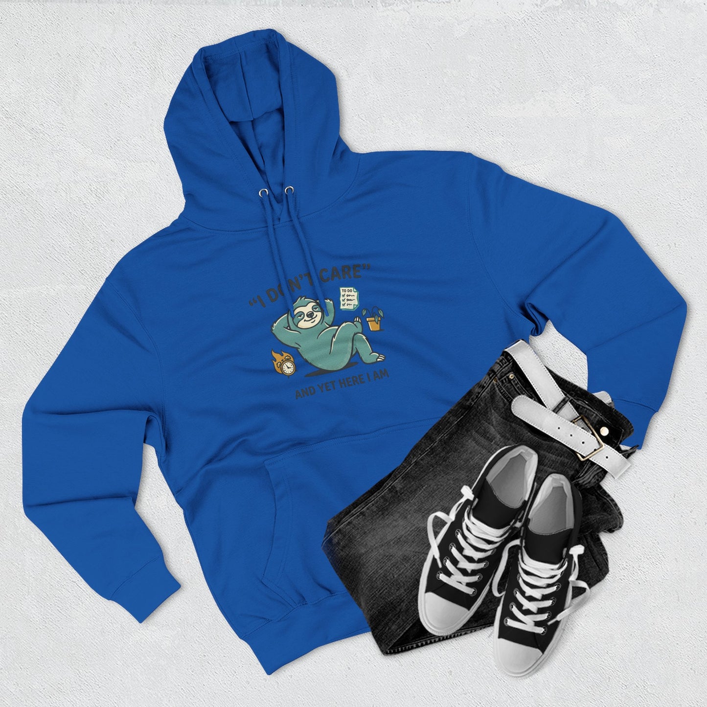 I Don't Care Sloth Hoodie | Lazy Sloth Illustration, Humorous Quote Pullover