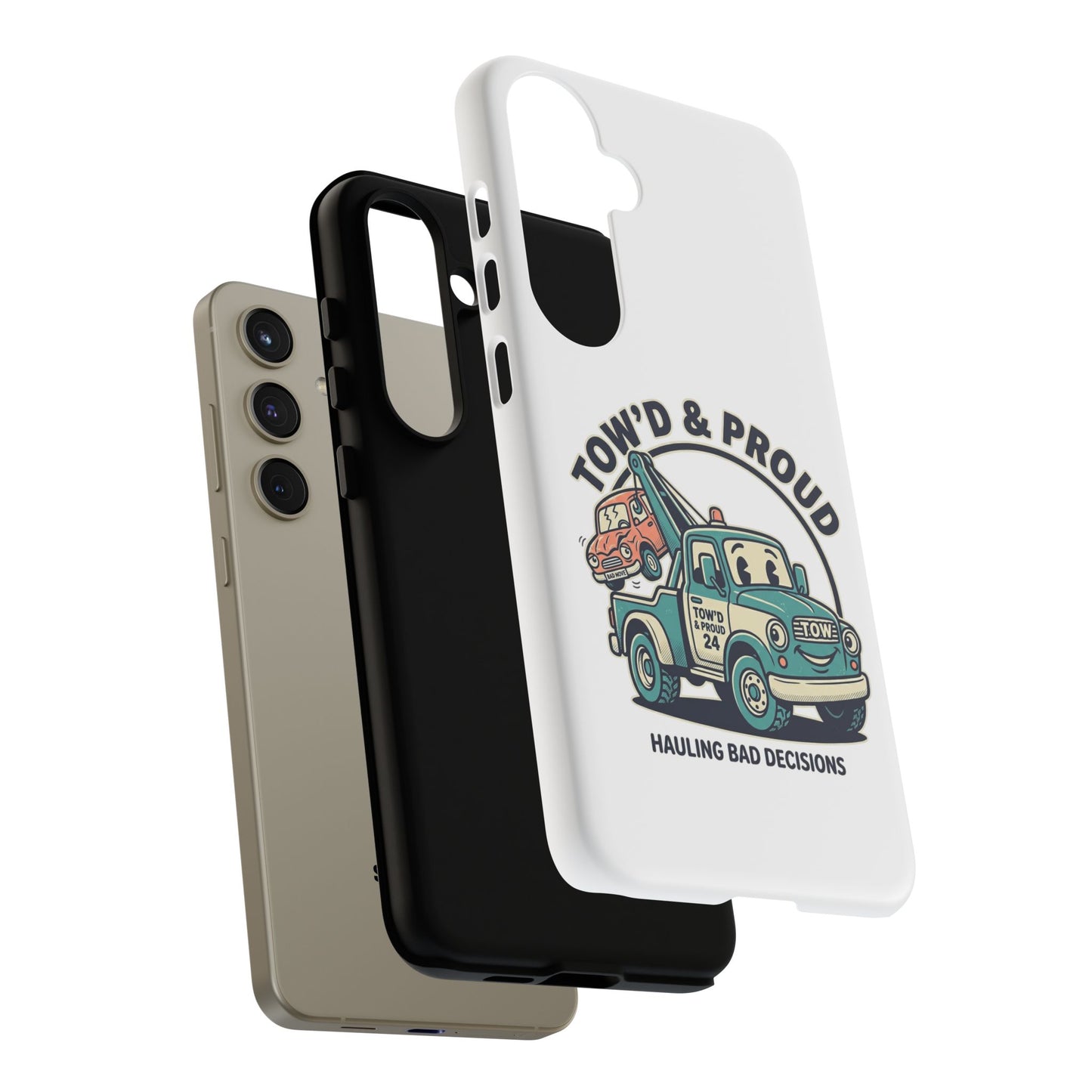 Fast Shipping 3-5 business days in the US. Tow'd & Proud tow truck phone case | humorous tow truck design