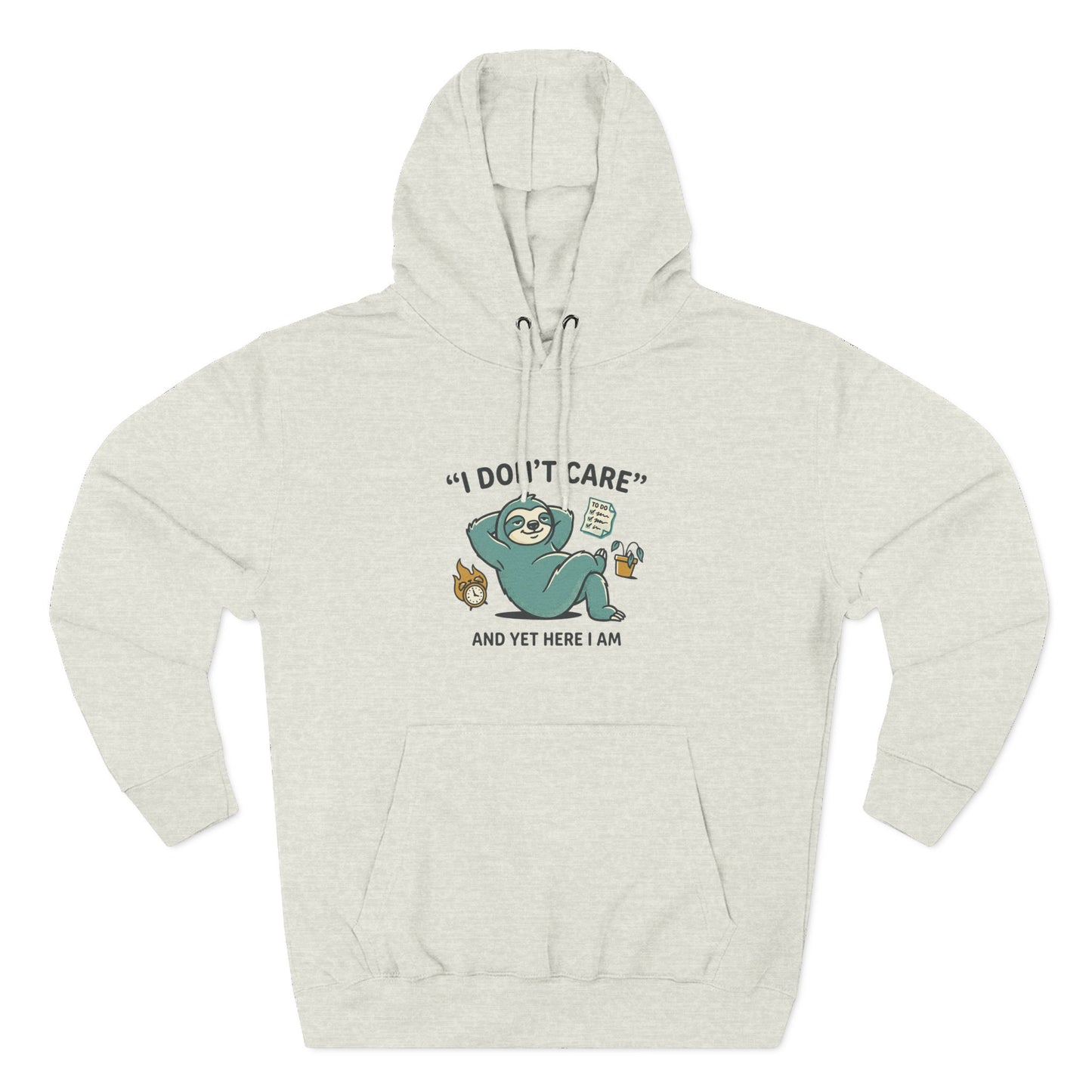 I Don't Care Sloth Hoodie | Lazy Sloth Illustration, Humorous Quote Pullover