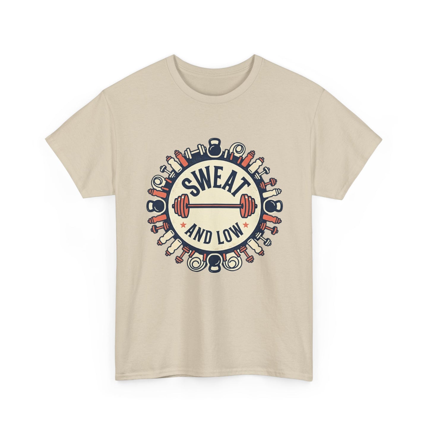 Sweat and Love T-Shirt | Fitness Emblem, Barbell and Kettlebell Design